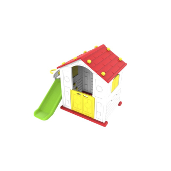 Domek Ogrodowy 3w1 dla dzieci Czerwony Dach + Zjeżdżalnia + Koszykówka